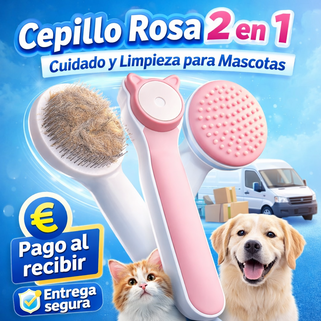Cepillo Rosa 2 en 1 – Cuidado y Limpieza para Mascotas