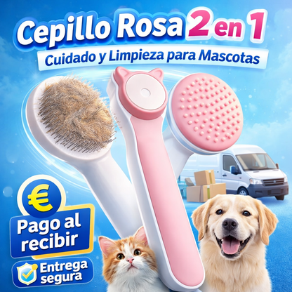 Cepillo Rosa 2 en 1 – Cuidado y Limpieza para Mascotas