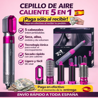 Cepillo de Aire Caliente 5 en 1 – Seca, Alisa