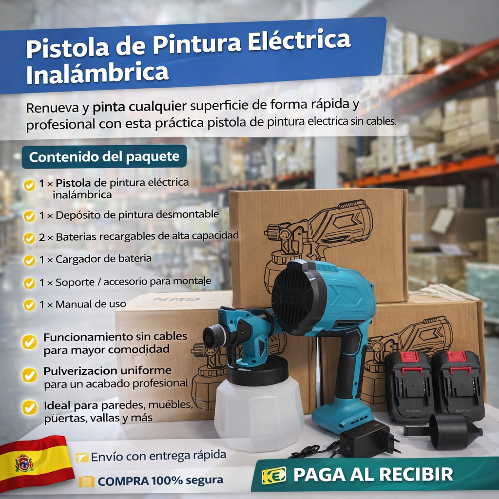 Pistola de Pintura Eléctrica Inalámbrica con 2 Baterías – Resultados Profesionales en Casa
